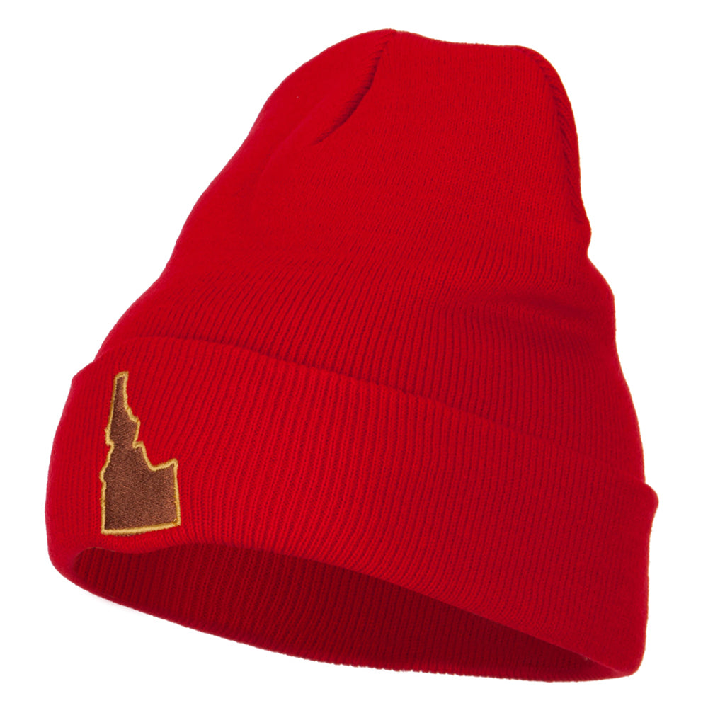 Idaho State Map Embroidered Long Beanie - Red OSFM