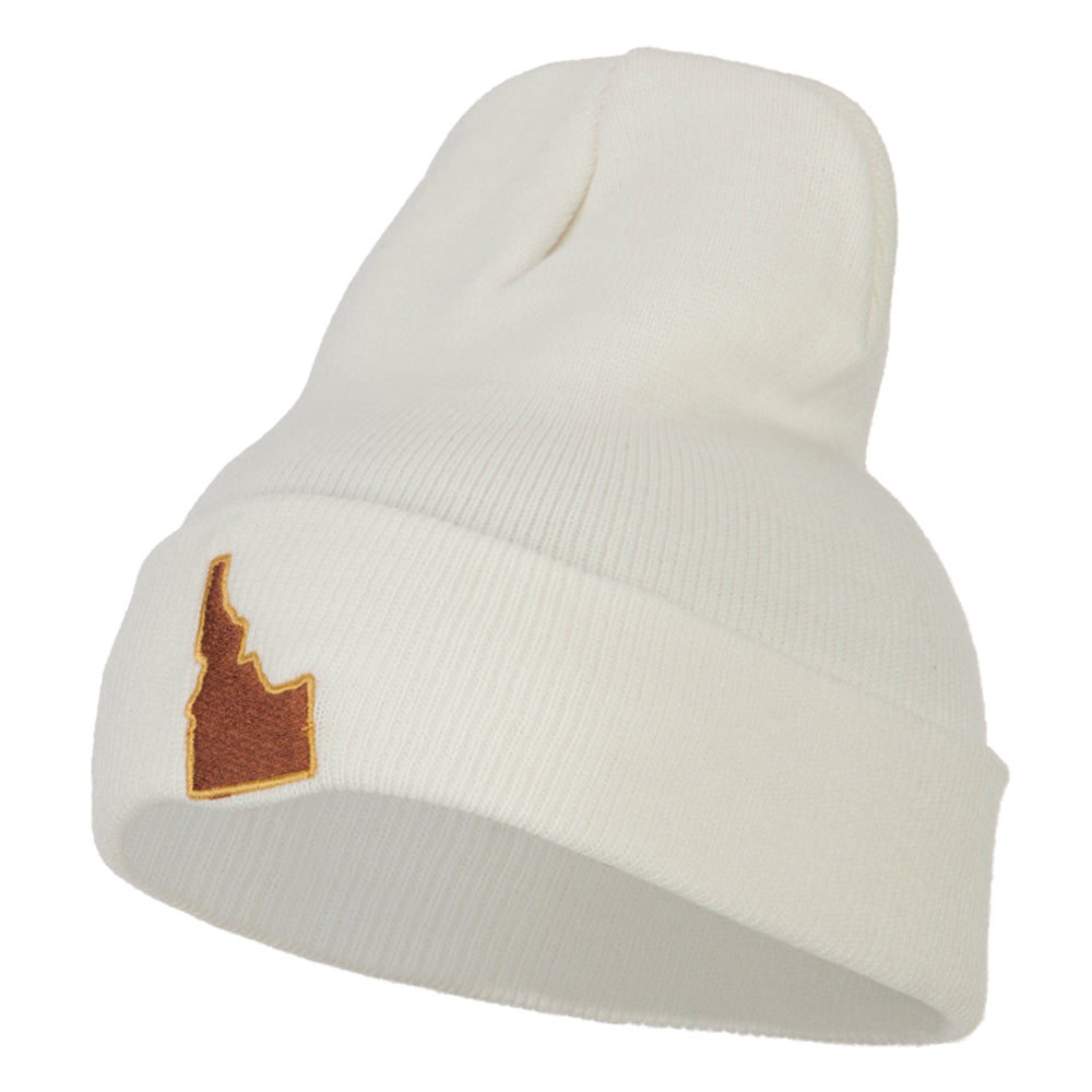 Idaho State Map Embroidered Long Beanie - White OSFM