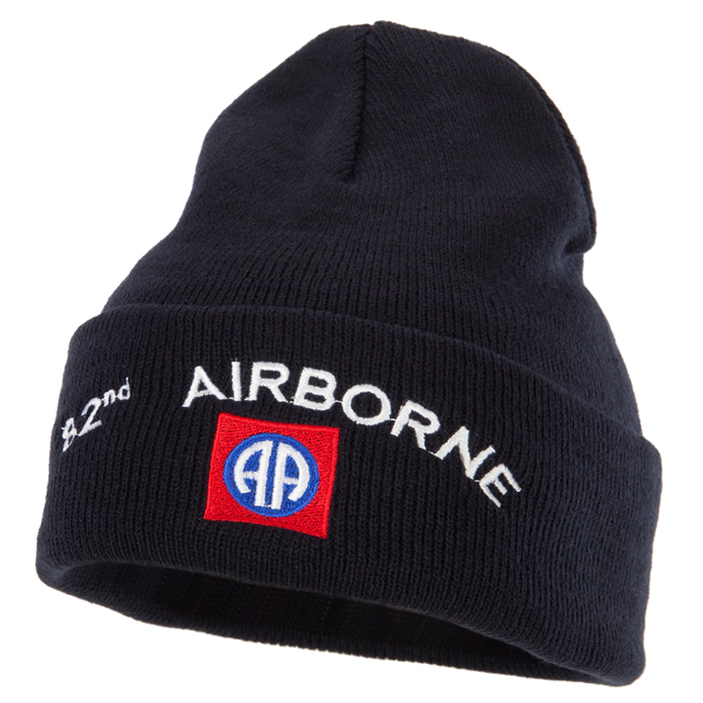 82nd Airborne Logo Embroidered Long Beanie - Navy OSFM