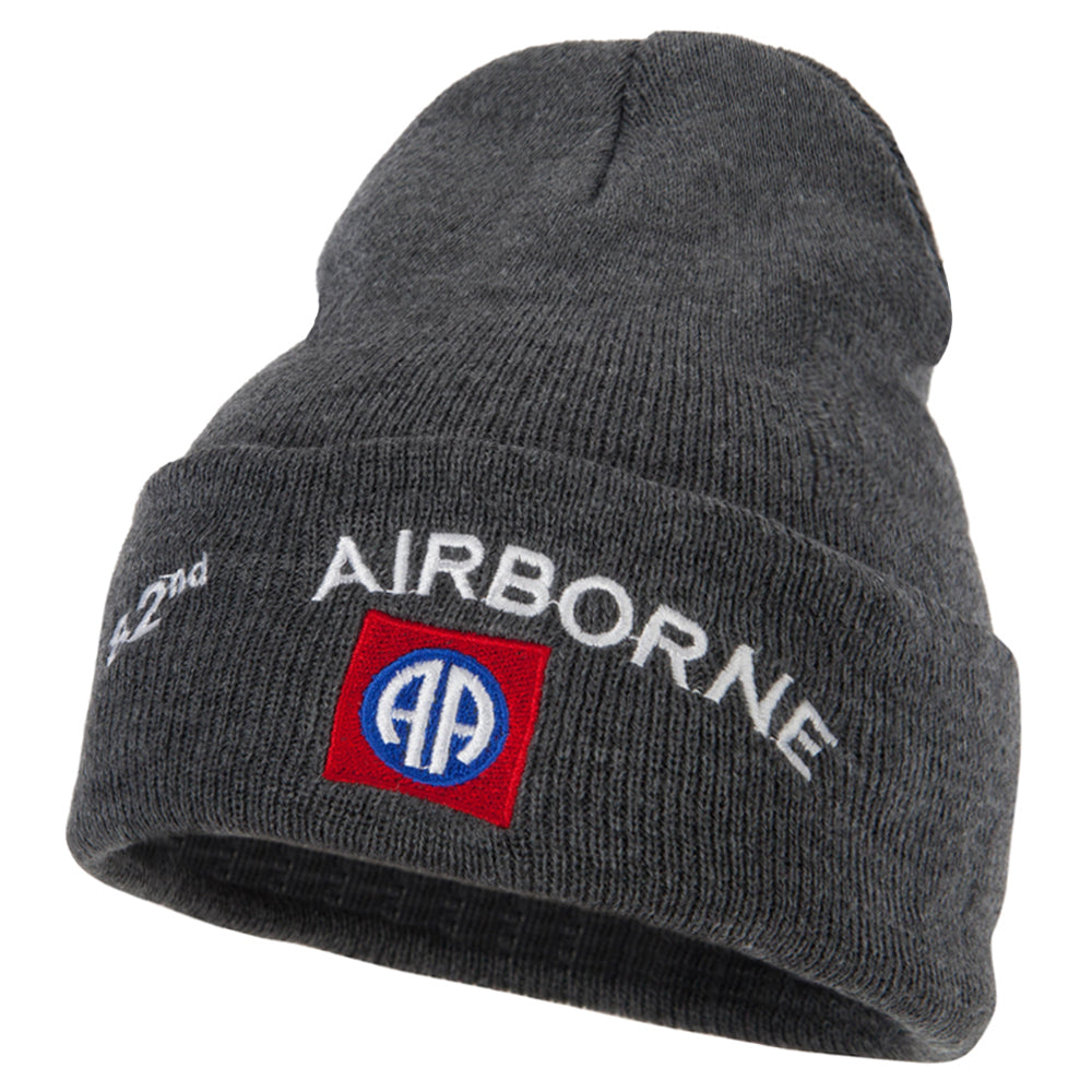 82nd Airborne Logo Embroidered Long Beanie - Dk Grey OSFM