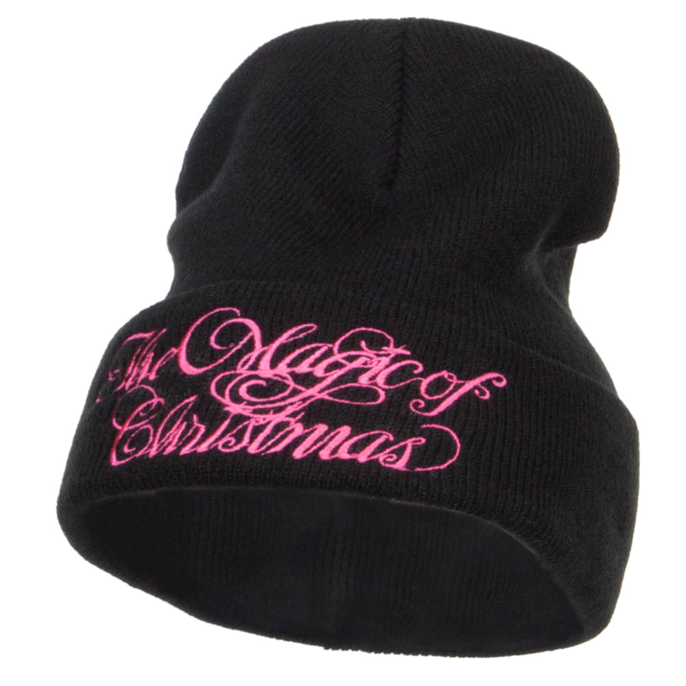 Magic of Christmas Embroidered Long Beanie - Black OSFM