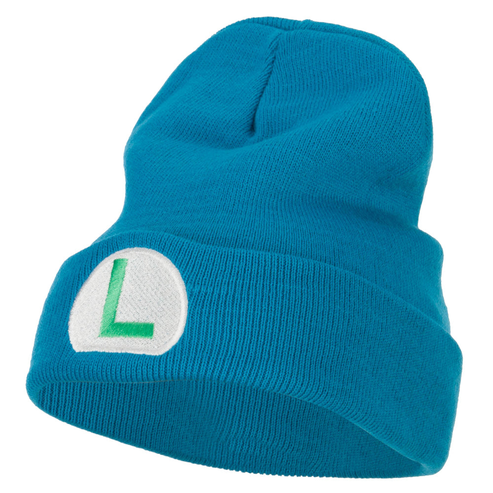 Ice Mario Luigi Bros Embroidered Long Beanie - Aqua Lime OSFM