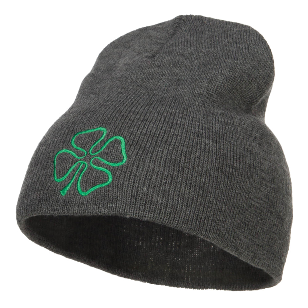 Irish Clover Embroidered Short Beanie - Dk Grey OSFM