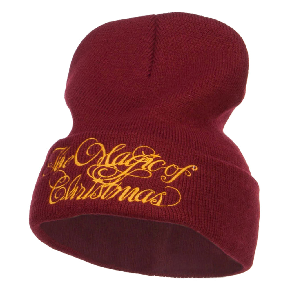 Magic of Christmas Embroidered Long Beanie - Maroon OSFM