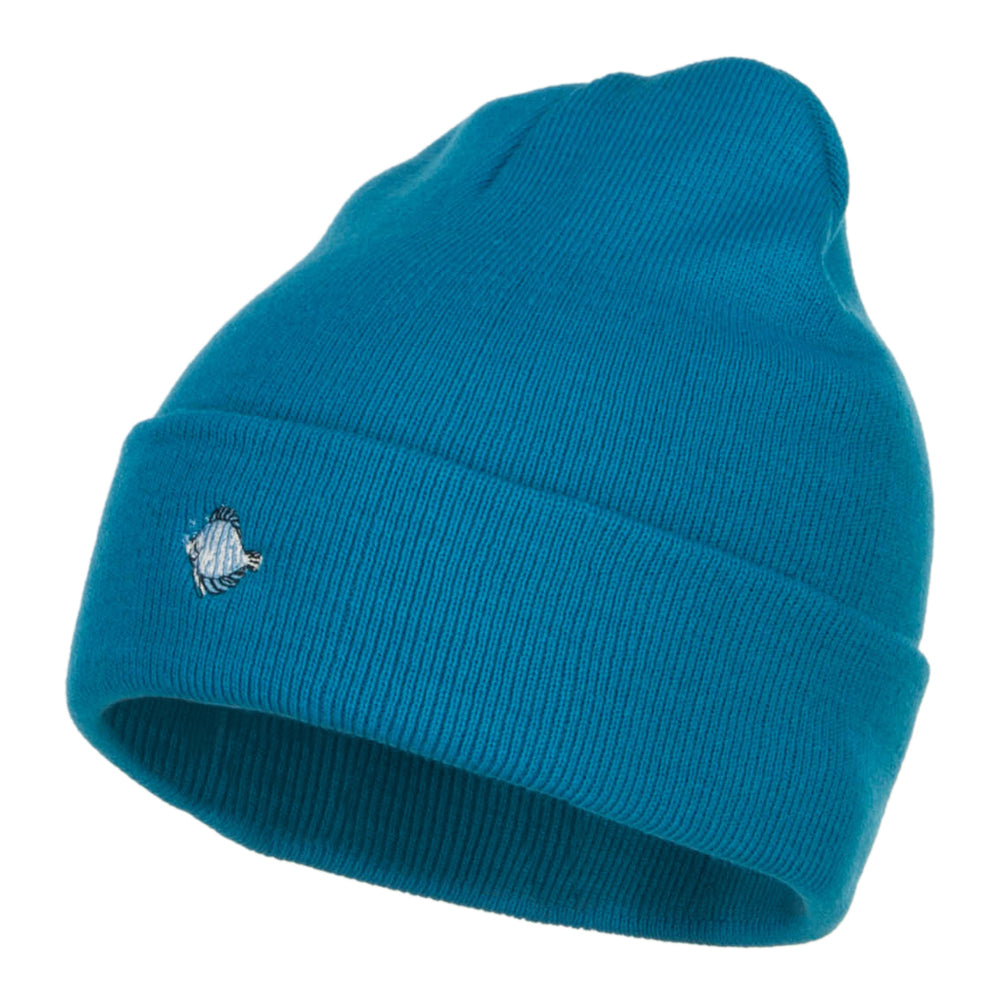 Mini Tropical Fish Embroidered Long Beanie - Aqua OSFM