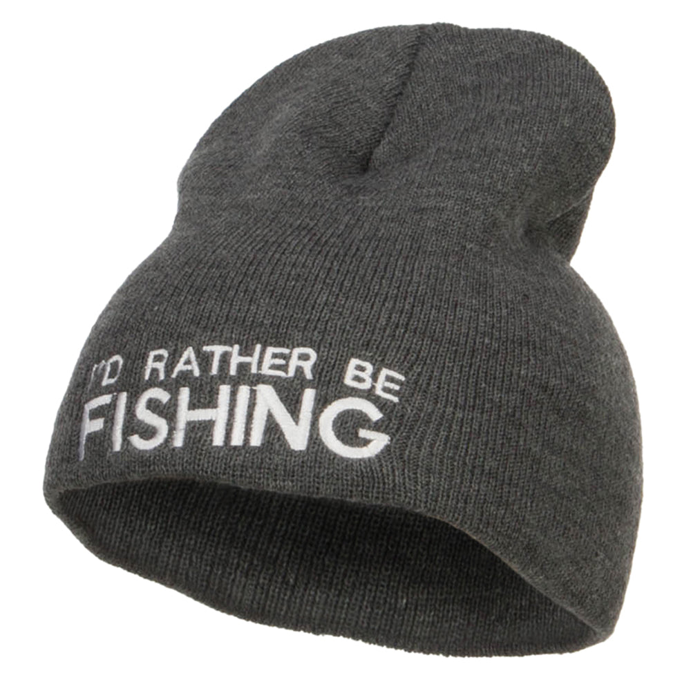 I&#039;d Rather Be Fishing Embroidered Short Beanie - Dk Grey OSFM