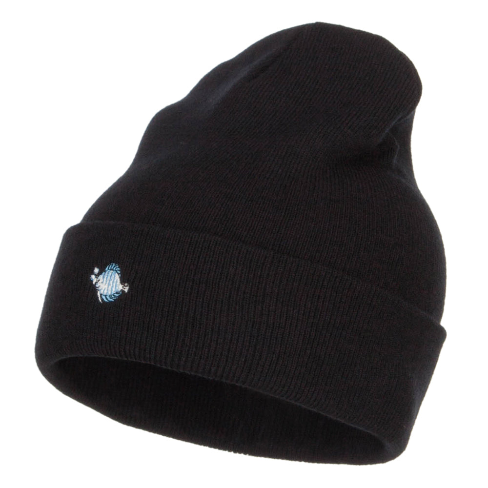 Mini Tropical Fish Embroidered Long Beanie - Black OSFM