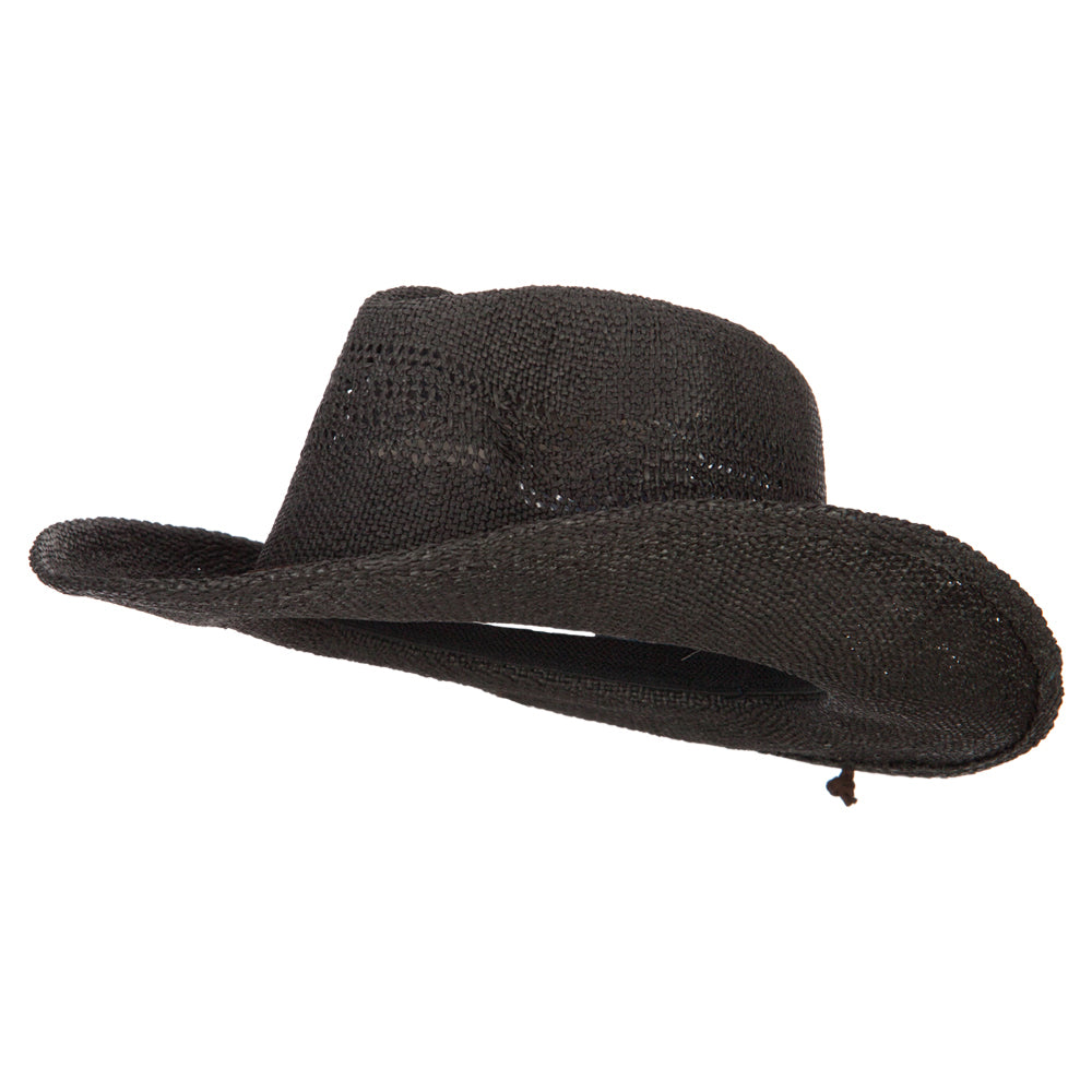 Ladies Paper Straw Open Woven Cowboy Hat - Black OSFM