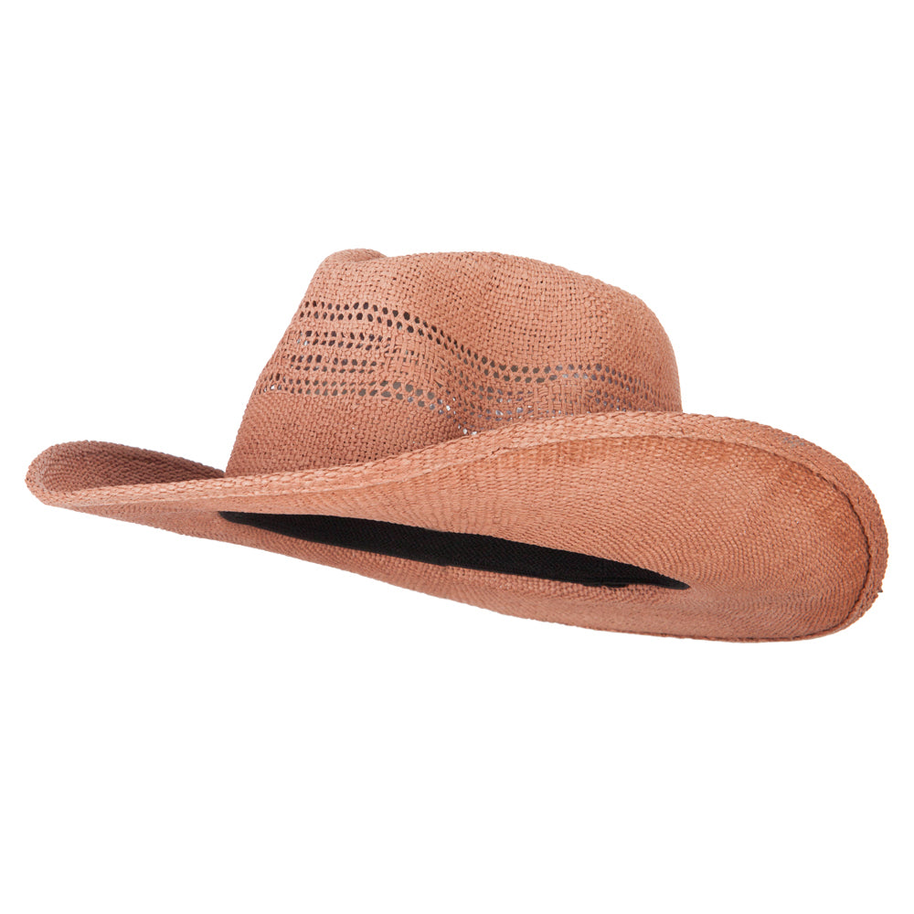 Ladies Paper Straw Open Woven Cowboy Hat - Mauve OSFM