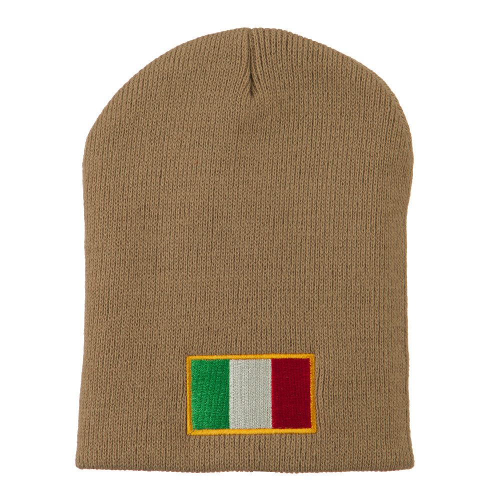Europe Italy Flag Embroidered Short Beanie - Khaki OSFM