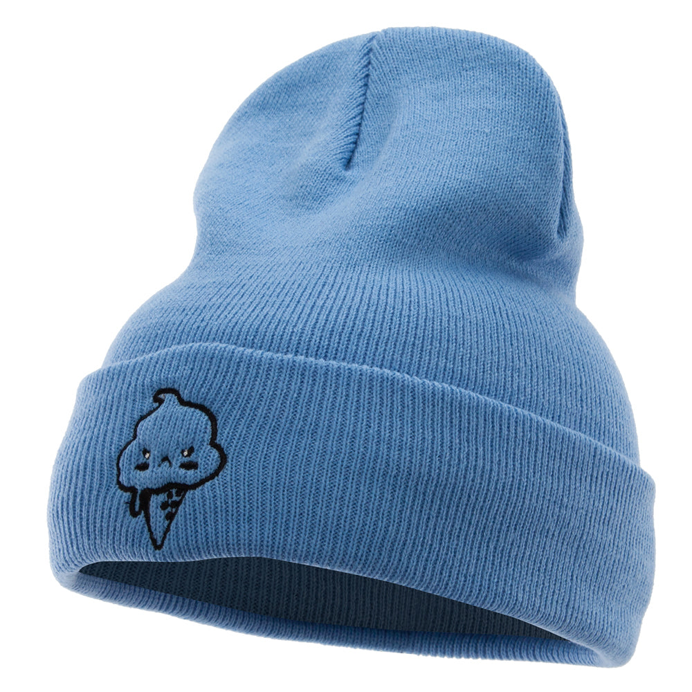 Angry Ice Cream Embroidered 12 Inch Long Kintted Beanie - Sky Blue OSFM