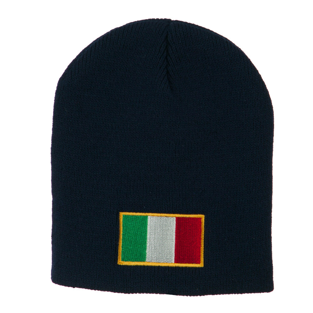 Europe Italy Flag Embroidered Short Beanie - Navy OSFM