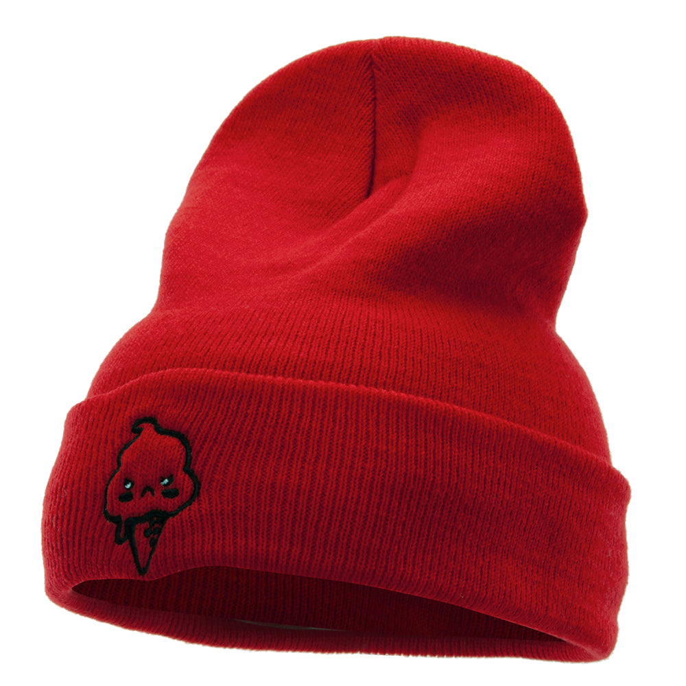 Angry Ice Cream Embroidered 12 Inch Long Kintted Beanie - Red OSFM