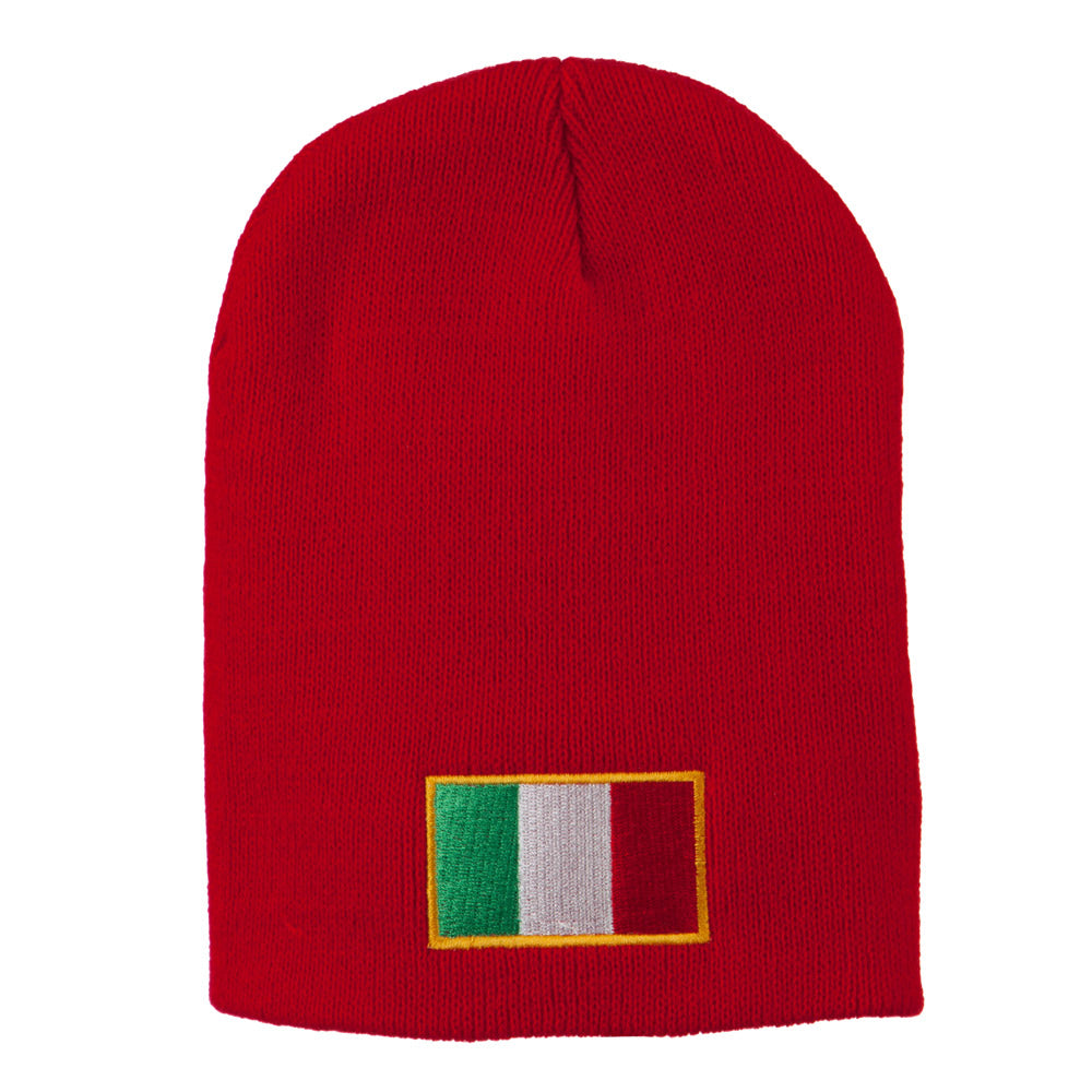 Europe Italy Flag Embroidered Short Beanie - Red OSFM
