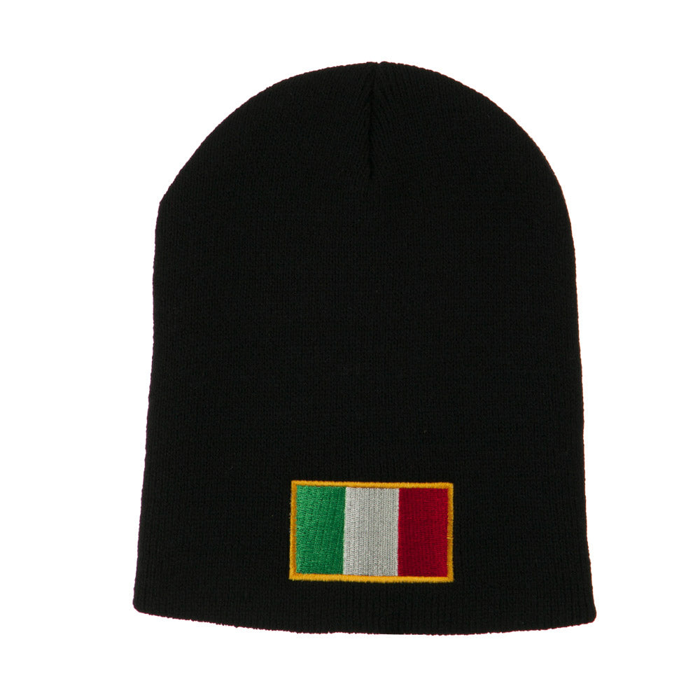 Europe Italy Flag Embroidered Short Beanie - Black OSFM