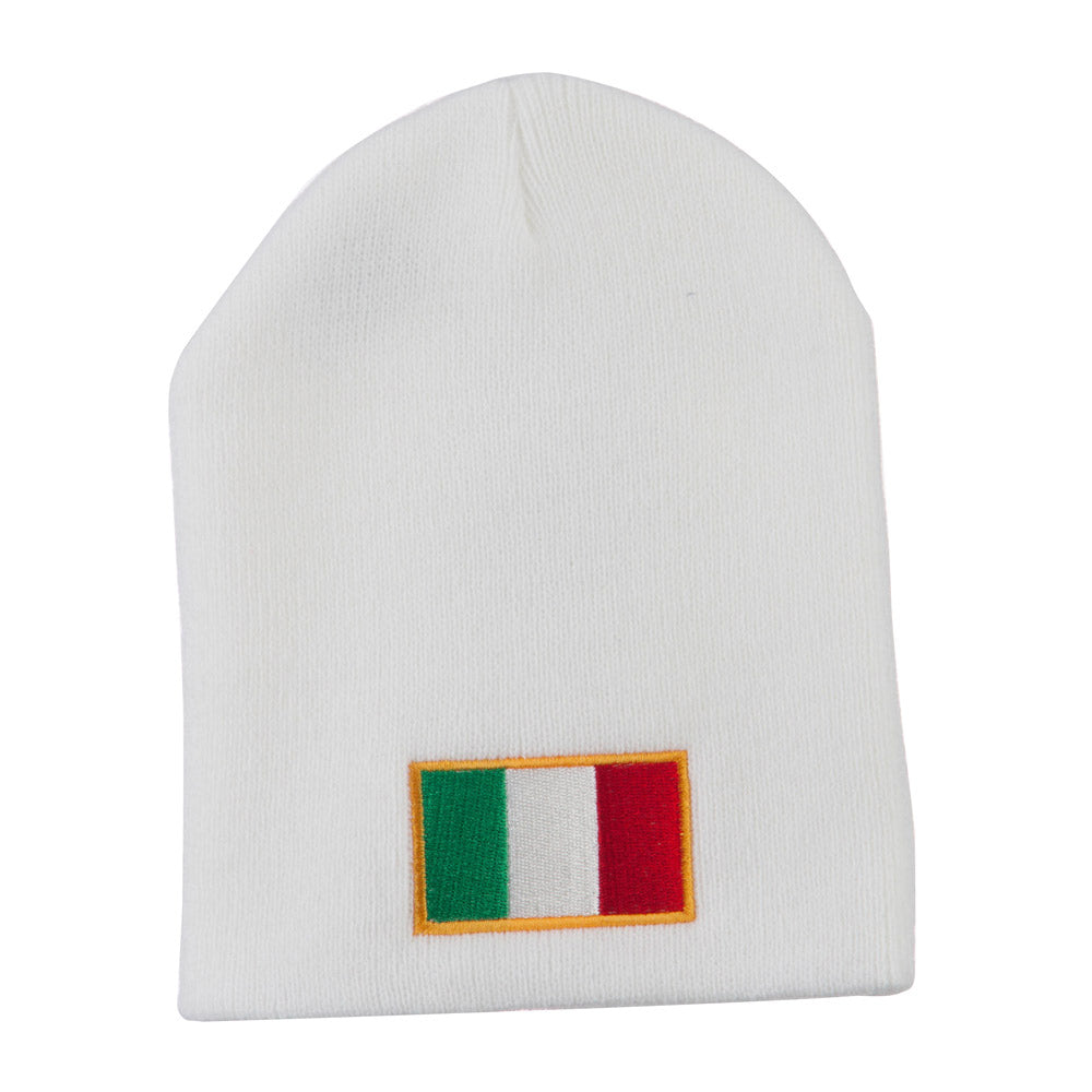 Europe Italy Flag Embroidered Short Beanie - White OSFM