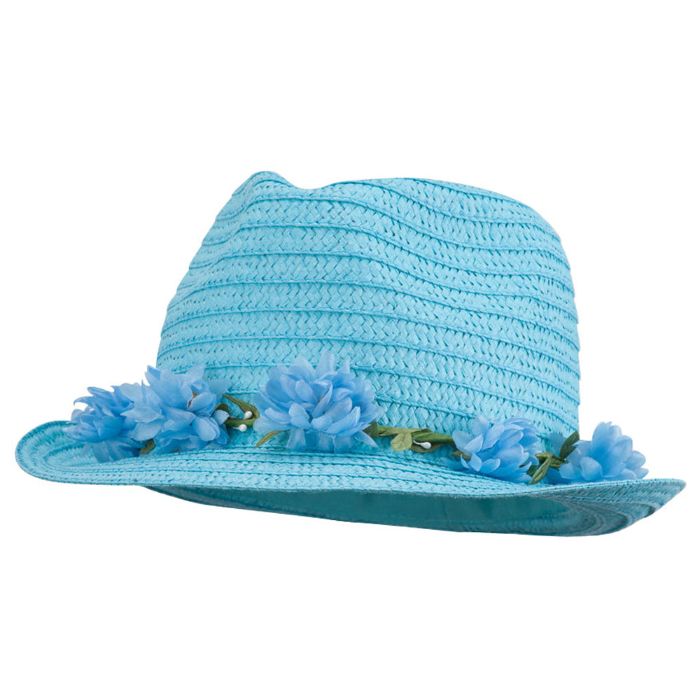 Women&#039;s Flower Lei Paper Fedora - Turquoise OSFM