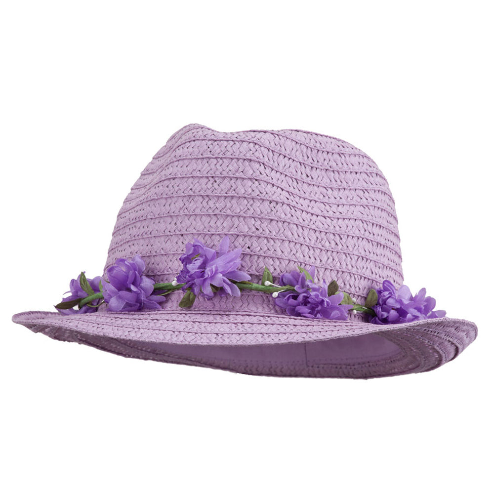 Women&#039;s Flower Lei Paper Fedora - Lavender OSFM