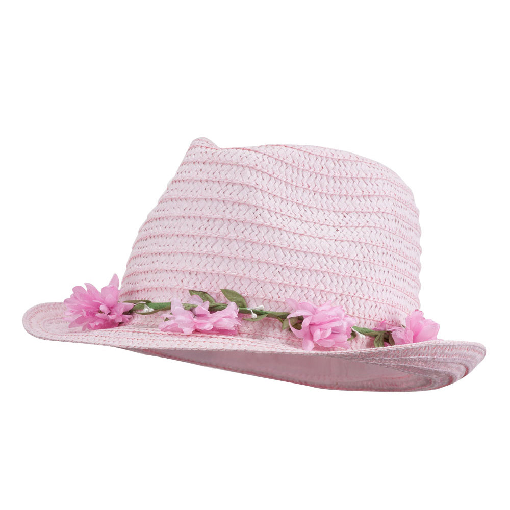 Women&#039;s Flower Lei Paper Fedora - Pink OSFM