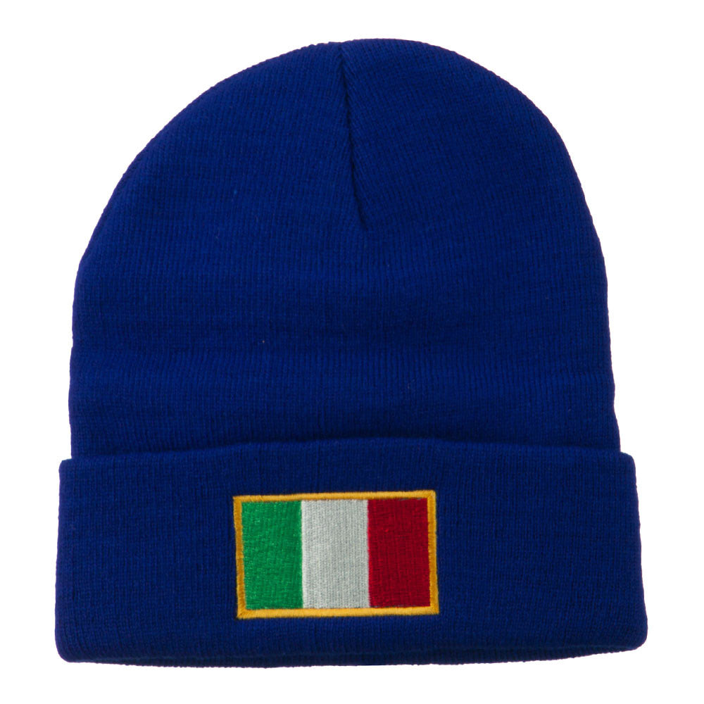 Europe Italy Flag Embroidered Long Cuff Beanie - Royal OSFM