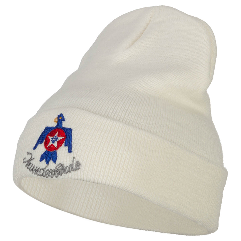 US Air Force Thunderbirds Embroidered Long Knitted Beanie - White OSFM