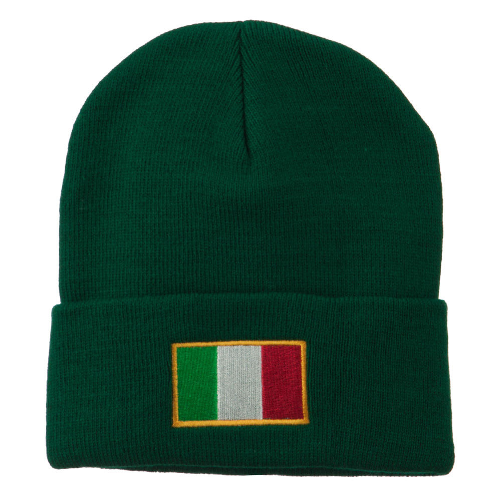 Europe Italy Flag Embroidered Long Cuff Beanie - Green OSFM