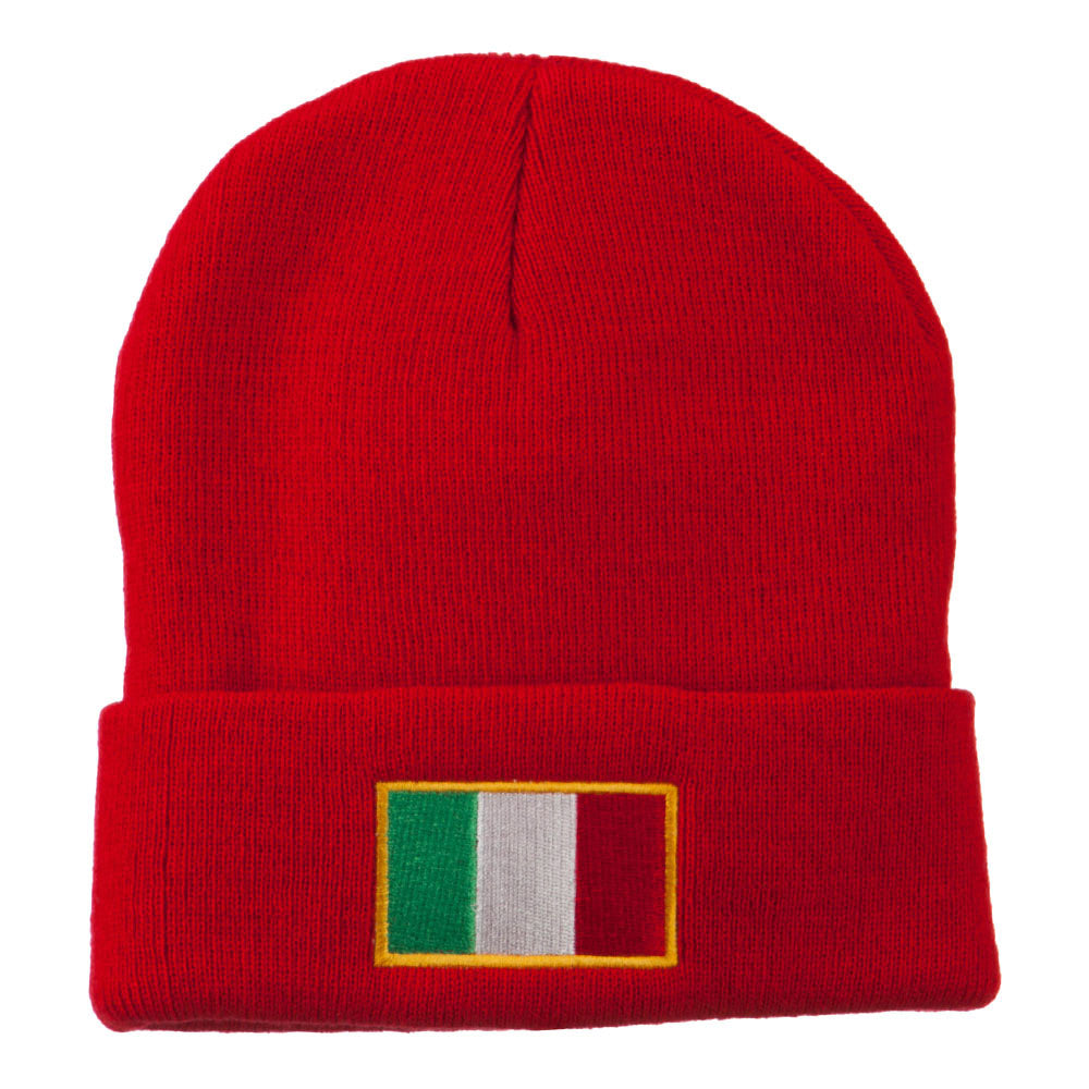 Europe Italy Flag Embroidered Long Cuff Beanie - Red OSFM