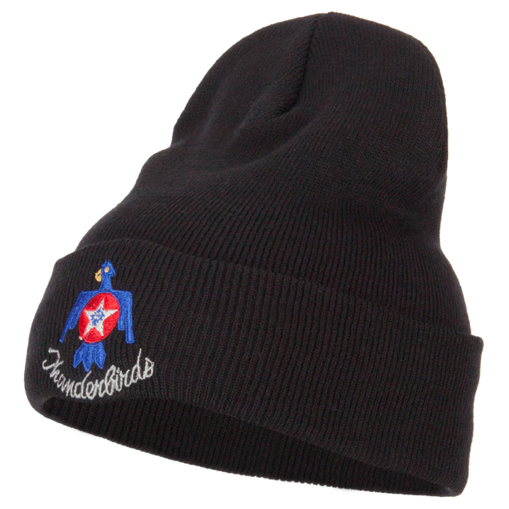 US Air Force Thunderbirds Embroidered Long Knitted Beanie - Black OSFM