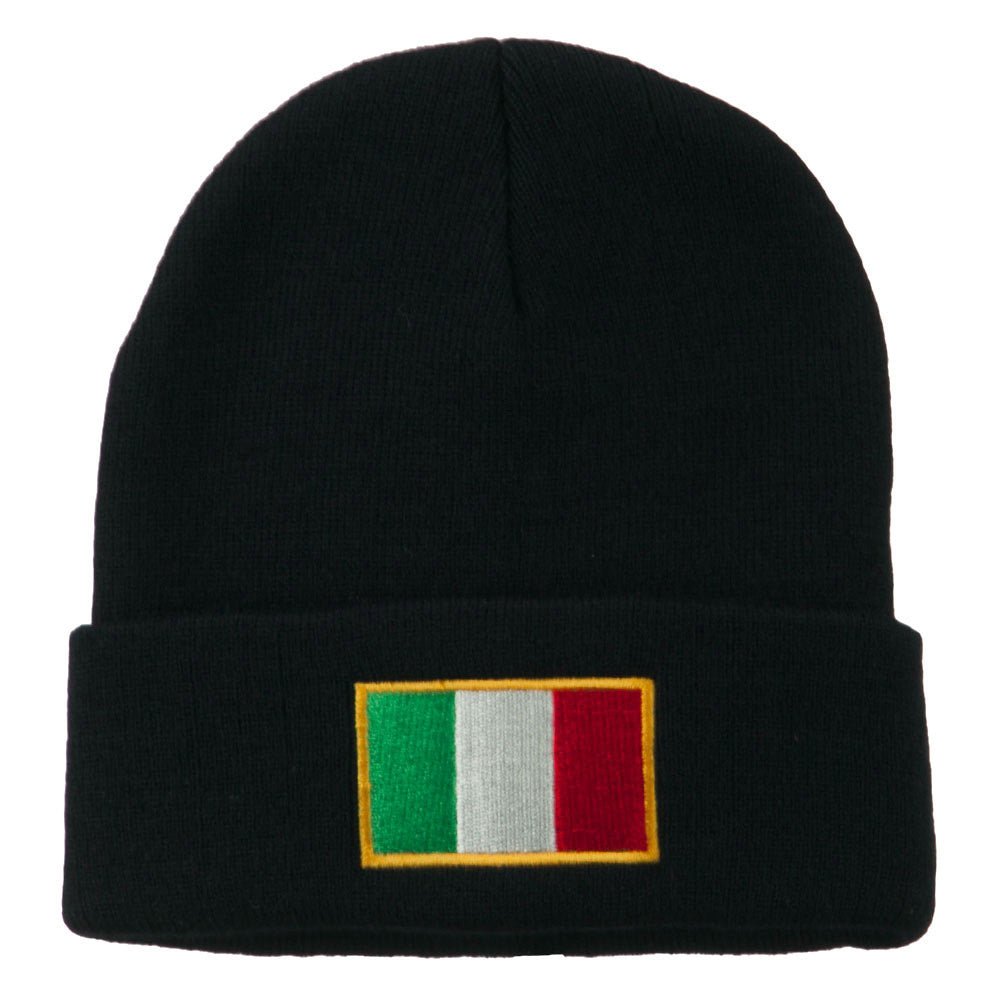 Europe Italy Flag Embroidered Long Cuff Beanie - Navy OSFM