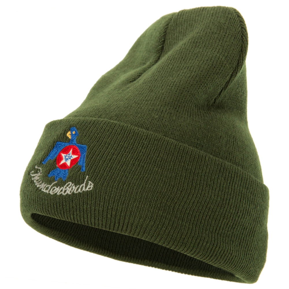 US Air Force Thunderbirds Embroidered Long Knitted Beanie - Olive OSFM