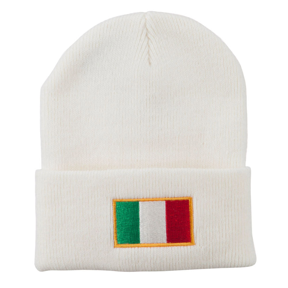 Europe Italy Flag Embroidered Long Cuff Beanie - White OSFM