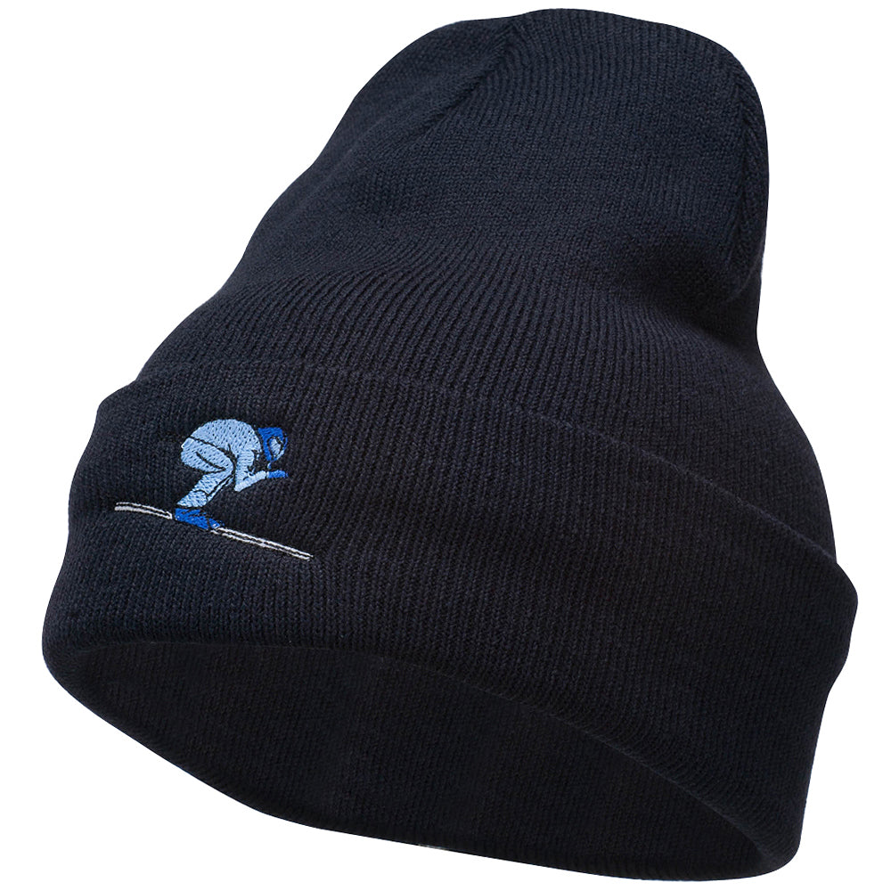 Skiing Embroidered 12 Inch Long Beanie - Navy OSFM