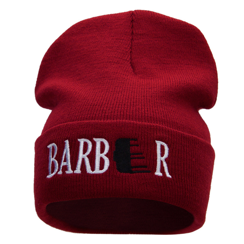 Barber Embroidered 12 Inch Long Knitted Beanie - Maroon OSFM