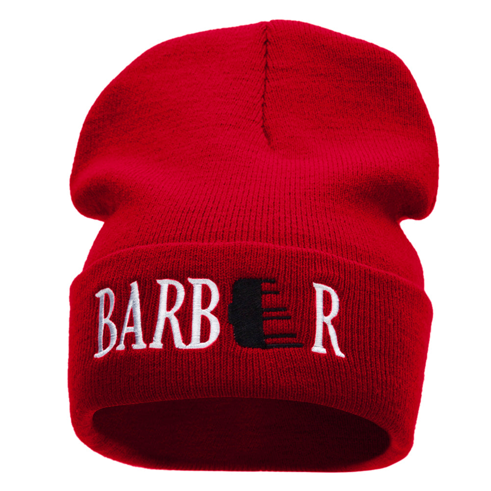 Barber Embroidered 12 Inch Long Knitted Beanie - Red OSFM