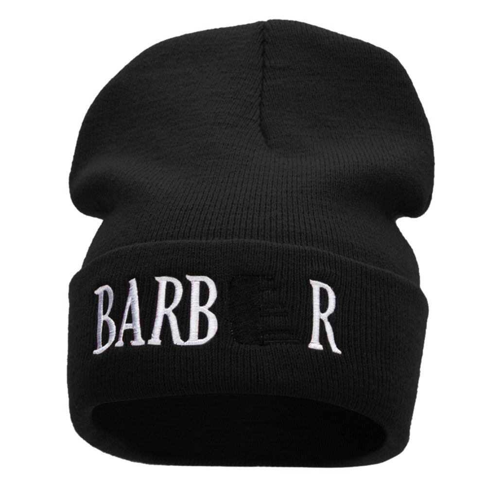 Barber Embroidered 12 Inch Long Knitted Beanie - Black OSFM
