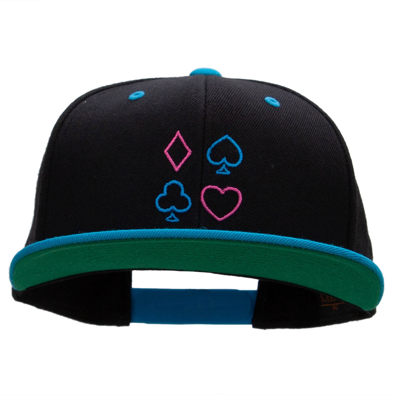 Neon Card Suits Embroidered Wool Blend Classic Snapback - Black Teal OSFM