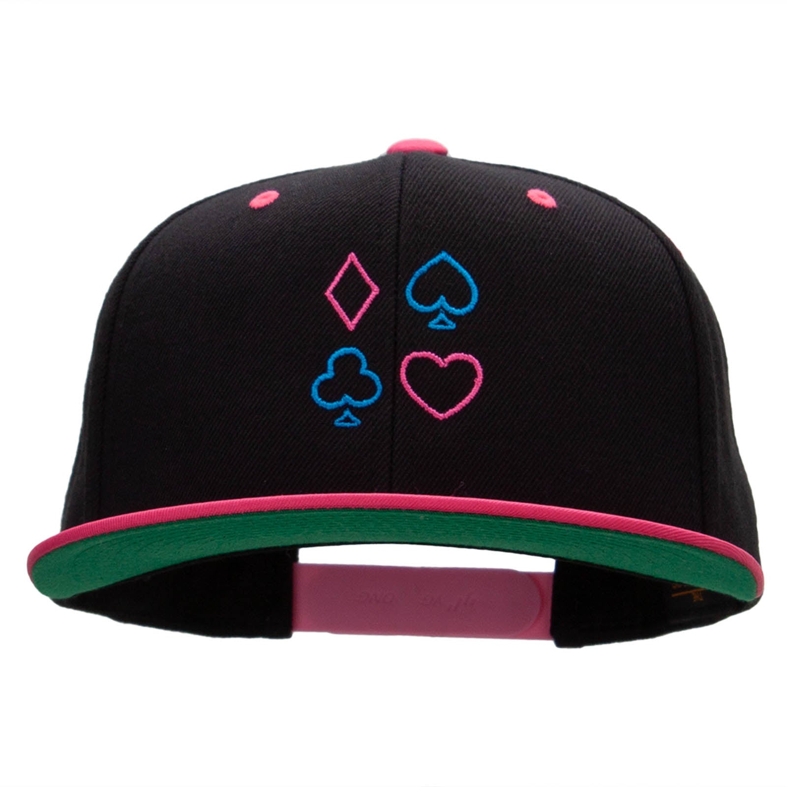 Neon Card Suits Embroidered Wool Blend Classic Snapback - Black Pink OSFM