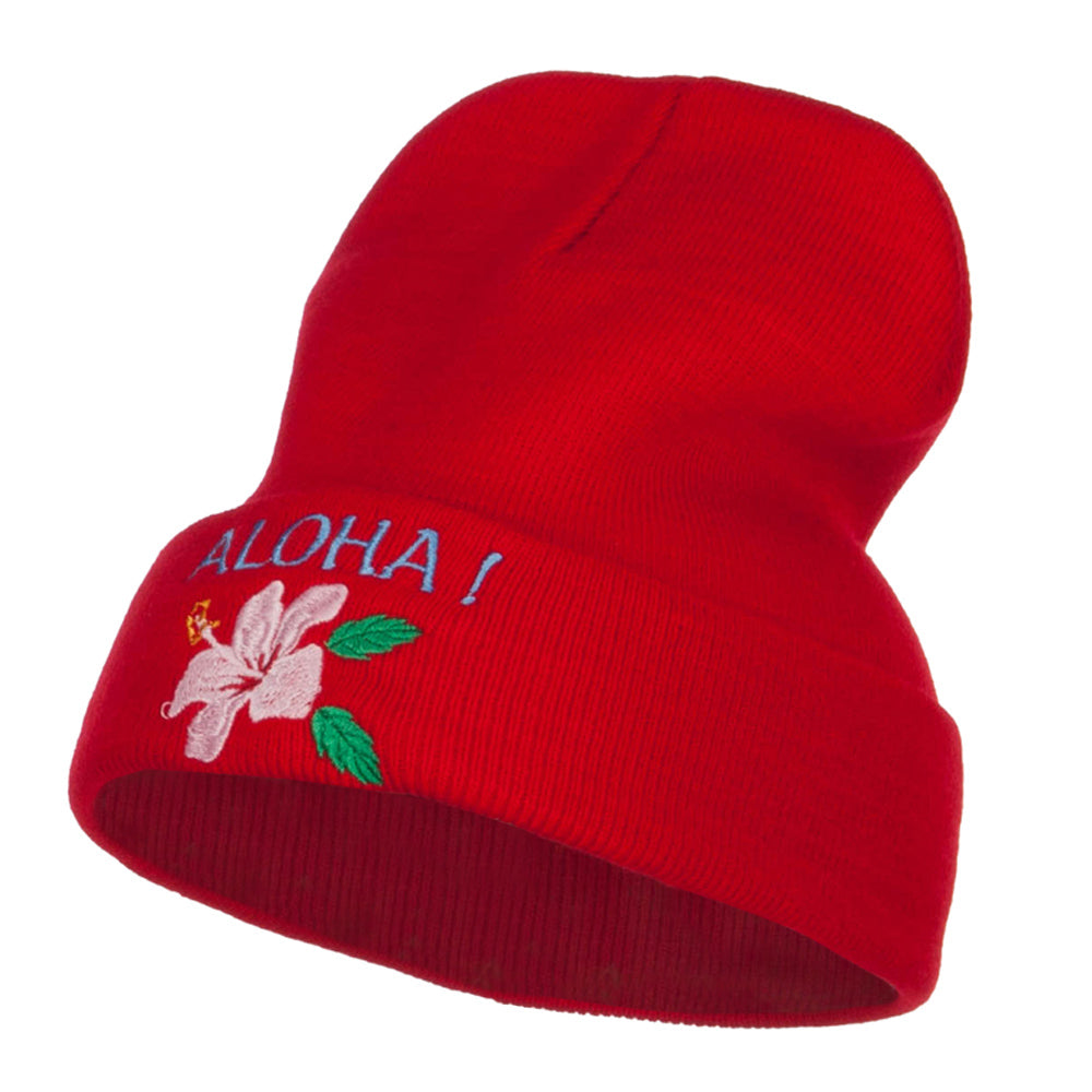 Aloha Hawaii Embroidered Long Beanie - Red OSFM