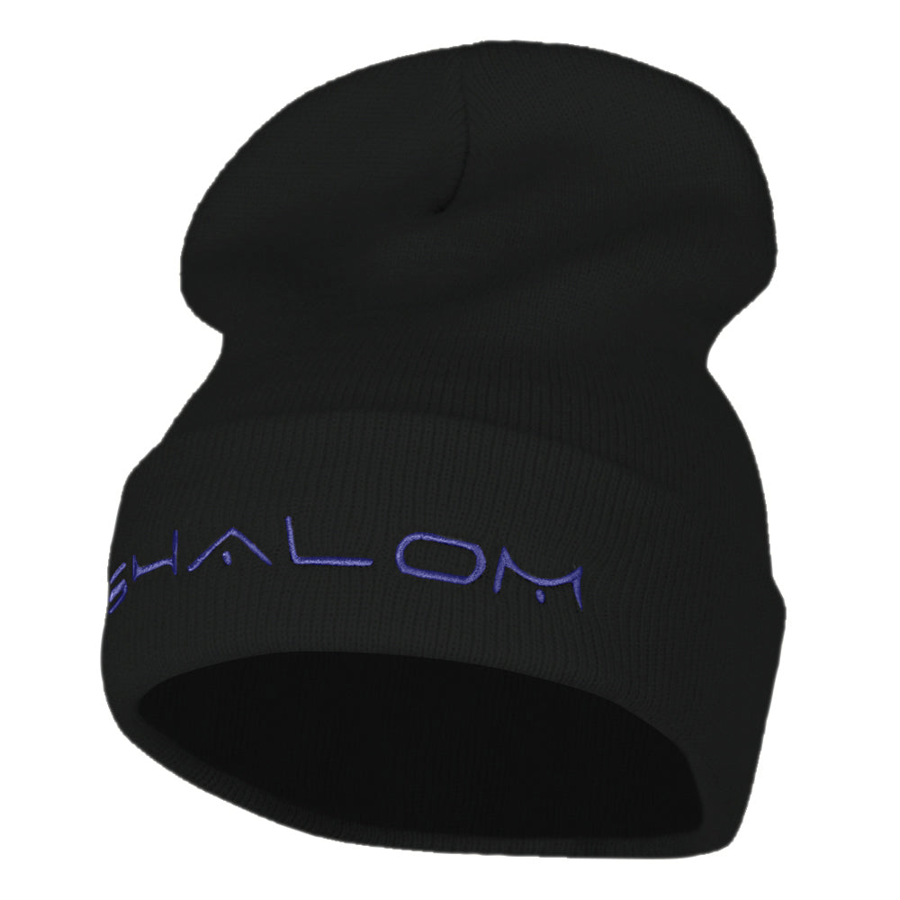 Shalom Embroidered Long Knitted Beanie - Black OSFM
