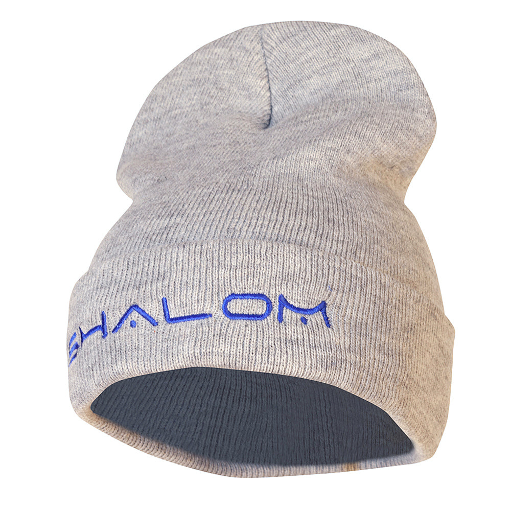 Shalom Embroidered Long Knitted Beanie - Heather Grey OSFM
