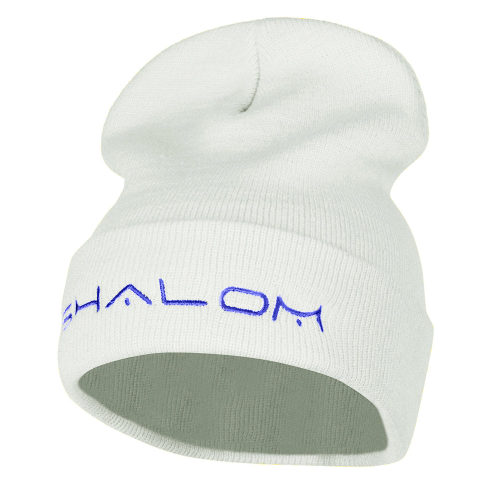 Shalom Embroidered Long Knitted Beanie - White OSFM