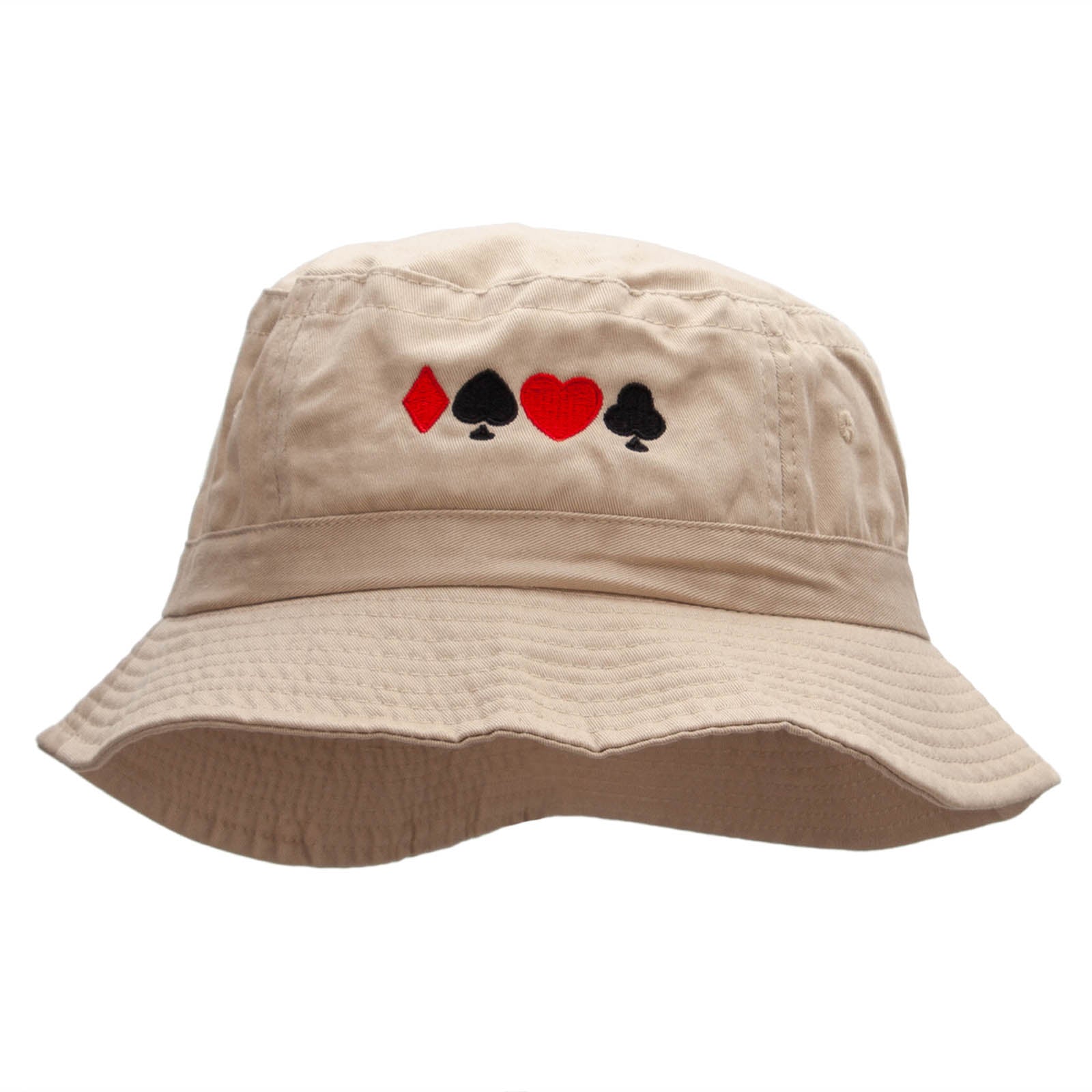 Card Suits Embroidered Bucket Hat - Khaki OSFM