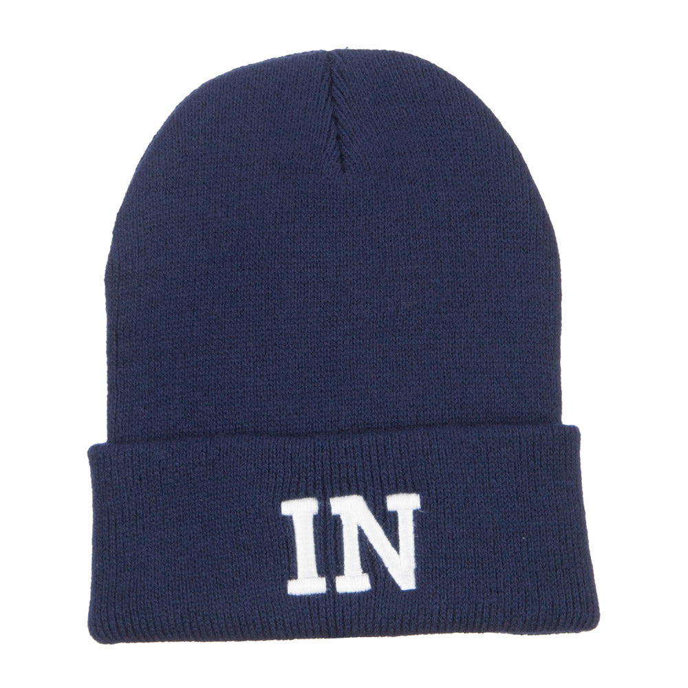 IN Indiana State Embroidered Long Beanie - Navy OSFM