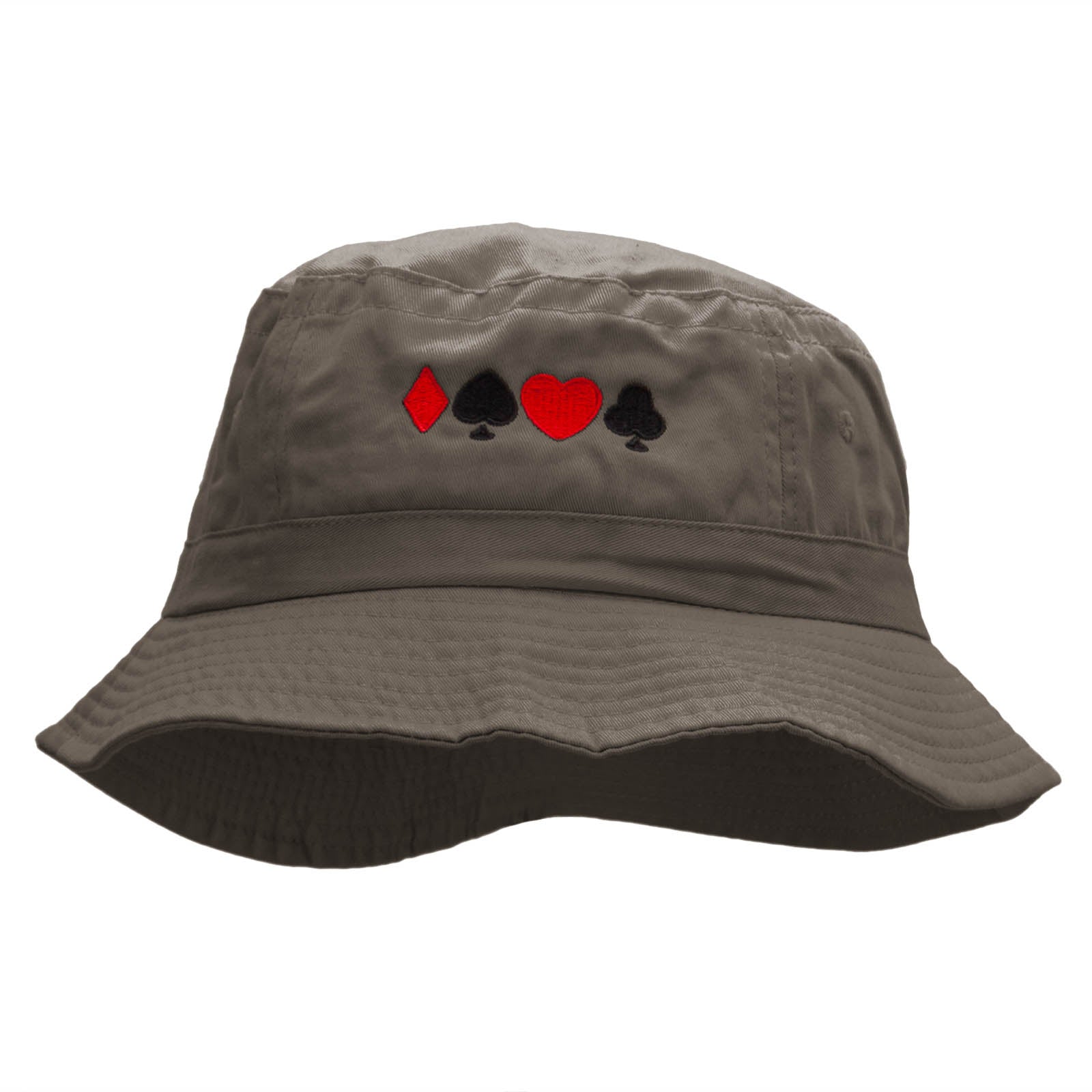 Card Suits Embroidered Bucket Hat - Charcoal OSFM