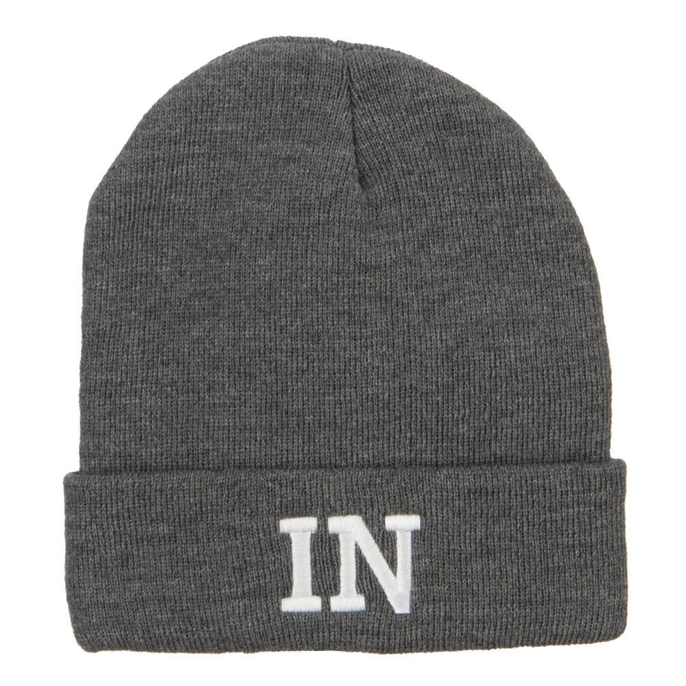 IN Indiana State Embroidered Long Beanie - Dk Grey OSFM