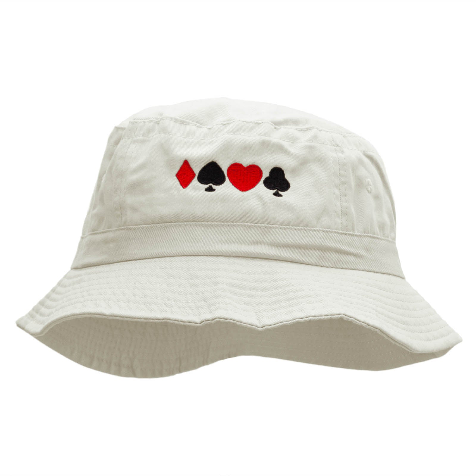 Card Suits Embroidered Bucket Hat - White OSFM