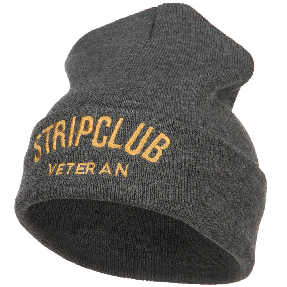 Stripclub Veteran Embroidered Long Beanie - Dk Grey OSFM