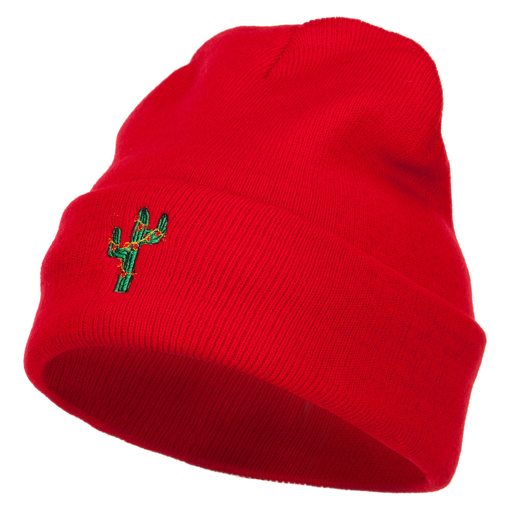 Christmas Cactus Embroidered Long Beanie - Red OSFM