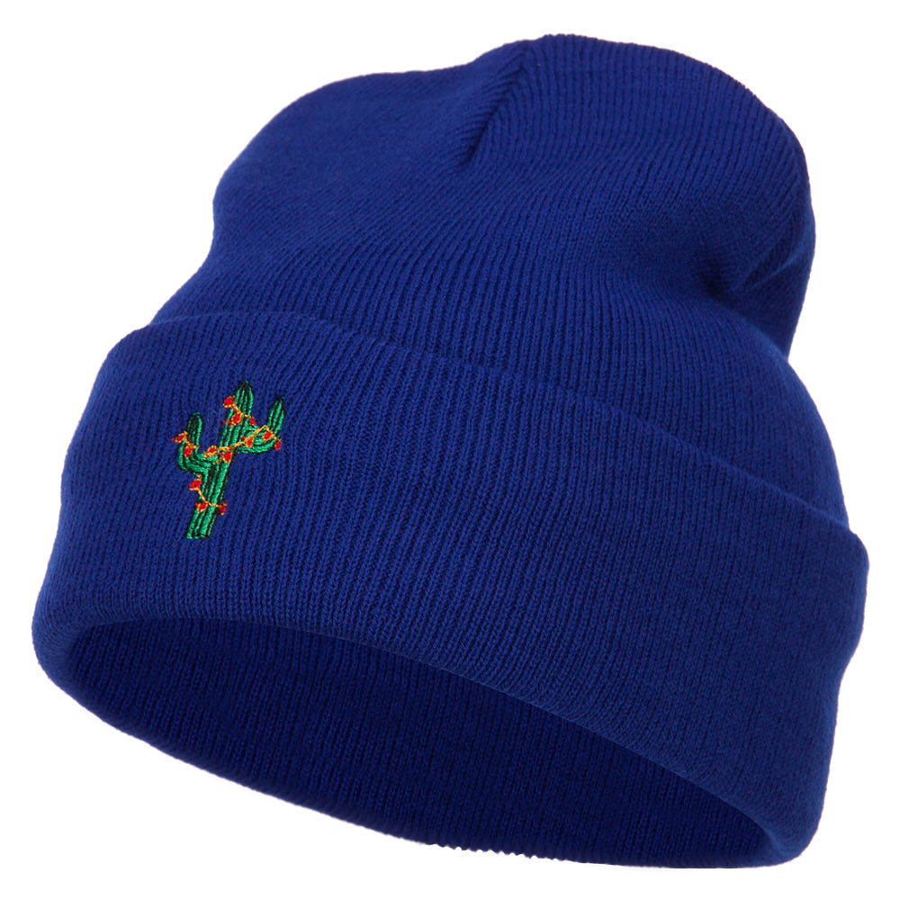 Christmas Cactus Embroidered Long Beanie - Royal OSFM