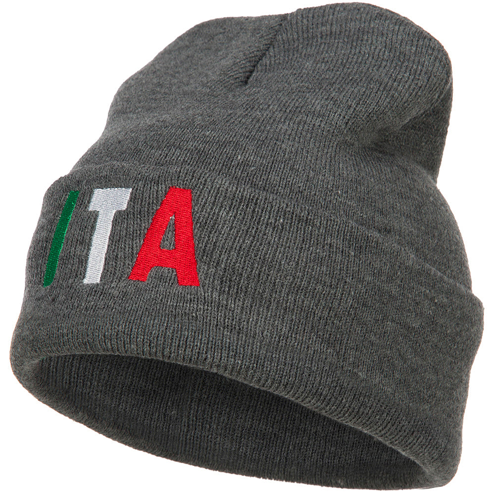 Italy ITA Flag Embroidered Long Beanie - Dk Grey OSFM